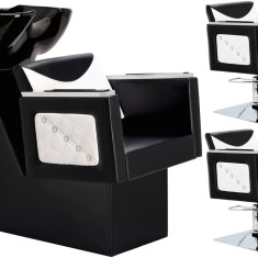 Eve set alb-negru/alb scaun cu stație de spălare și 2 x scaun de coafor scaun hidraulic pivotant pen