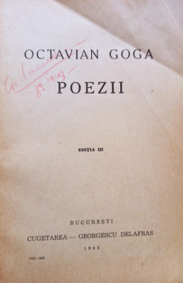 Octavian Goga - Poezii 1905 (semnata) (1942) foto