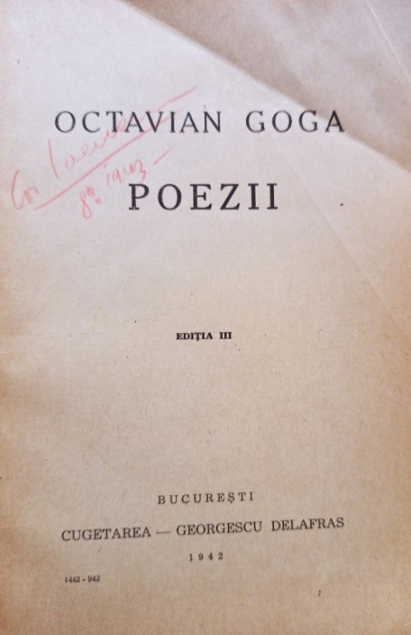 Octavian Goga - Poezii 1905 (semnata) (editia 1942)