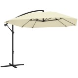 Outsunny Umbrelă de Soare Suspendată cu Bază &icirc;n Cruce, Articulație Tip Banană și Manivelă, 304x260x245 cm, Alb Crem | Aosom Romania