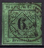 Cumpara ieftin ✅ (S44) Germania veche - Wurttemberg 1851 &quot;Cifra in romb&quot; , Michel nr. 3 / verde-albastrui cota 40 Euro , stampilat