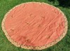 Fata de masa rotunda cu croset de jur-imprejur si broderie plina florala anii 60