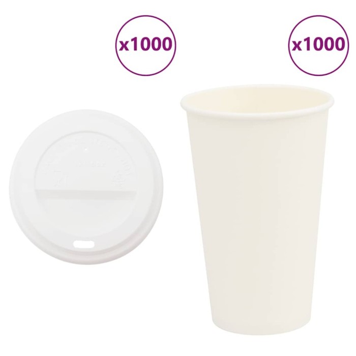 vidaXL Cești de cafea din h&acirc;rtie cu capace 1000 buc 16 oz 400 ml 3325218