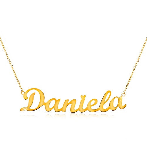 Colier din aur galben de 14K - lanț subțire, pandantiv cu numele Daniela