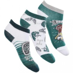 Set de 3 perechi de sosete cu tematica Harry Potter, Hogwarts Slytherin cu bumbac, poliester si poliamida, marimea 27-30, alb si verde, pentru fete sa