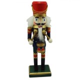 Decorațiune Crăciun Lemn, Soldat Tobosar, Uniformă Roșie-Albastră, 20 cm, Oem