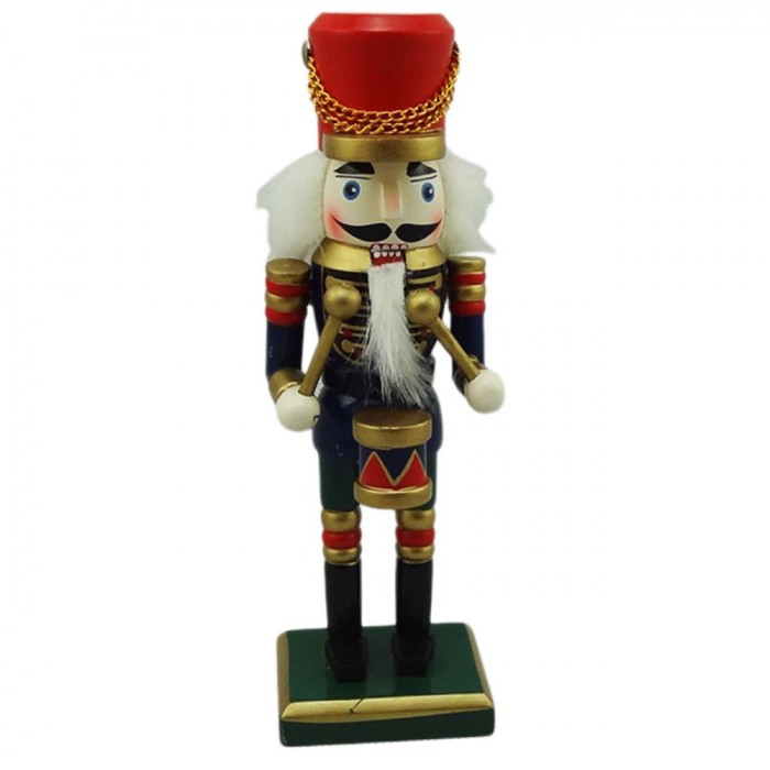 Decorațiune Crăciun Lemn, Soldat Tobosar, Uniformă Roșie-Albastră, 20 cm