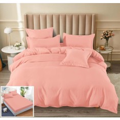 Lenjerie Pat Unicolor Daphne Ue037, Bumbac, 4 Piese, Cu Elastic, Roz