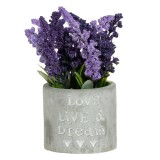 Ghiveci ceramic decorativ gri cu plantă artificială lavandă, &Oslash;8x17cm, CMCLASS