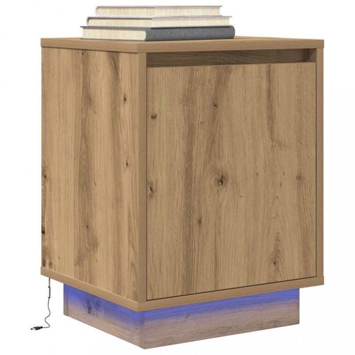 Gossi noptiera cu lumini led stejar artisan 38x34x50 cm