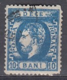 ROMANIA 1872 LP 36 REGELE CAROL I CU BARBA 10 BANI ALBASTRU DANTELAT STAMPILAT