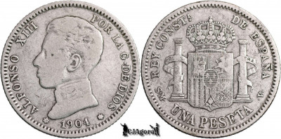 1904 SM-V, 1 Peseta - Alfonso al XIII-lea - Regatul Spaniei | KM 721 foto