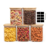 Set de 5 recipiente din sticlă borosilicată, cu capace din bambus Koken, depozitarea alimentelor - 5 Recipiente 0.8 L