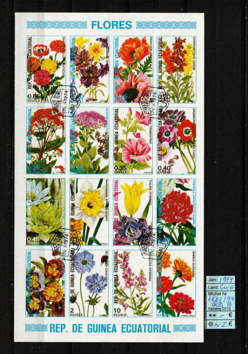 Timbre Guineea Ec., 1979 | Flori decorative | Bloc / Minisheet 16v - NDT | aph