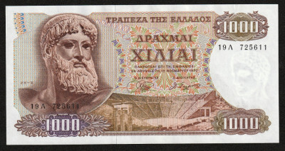 Grecia, 1000 drahme 1970 necirculată_Zeus_filigran Efivos_ 19 *L 725611 foto