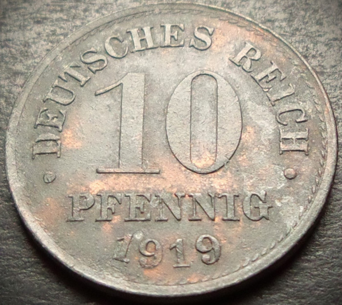 Moneda istorica 10 PFENNIG - GERMANIA / IMPERIUL GERMAN, anul 1919 *cod 4392