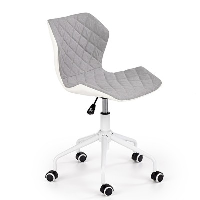 Scaun birou copii HM Matrix 3, stofa piele ecologica, inaltime reglabila, rotire 360 , roti pivotante, 100 kg, gri alb foto