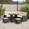 Set canapea gradina 8 piese cu pernute negru ratan polimeric acacia, set masa gradina 3 piese cu pernute negru ratan polimeric acacia