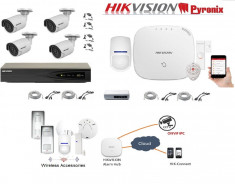 Kit 4 camere supraveghere IP 5MP HikVision + NVR + Full Accesorii + Sistem de alarma Wi-Fi integrat foto