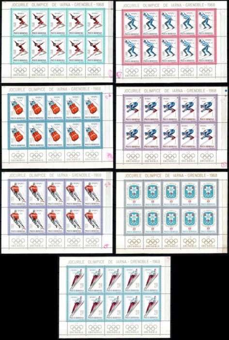 Romania 1967, LP 657 b, Olimpiada Iarna Grenoble, coli mici de 10, MNH! RARE!!!