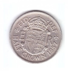 Moneda Anglia 1/2 / half crown 1957, stare buna, curata