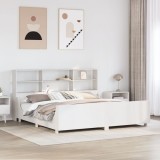 Cumpara ieftin Pat cu bibliotecă fără saltea, alb, 200x200 cm, lemn masiv