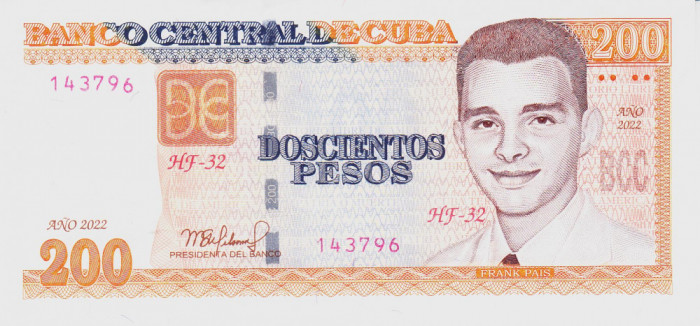 Bancnota Cuba 200 Pesos 2022 - P130 UNC