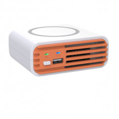 Purificator de Aer 3 in 1, Multifunctional, Incarcator Wireless pentru Telefon, Incarcare USB, Fara filtru, Compact si Portabil, Alb-Portocaliu