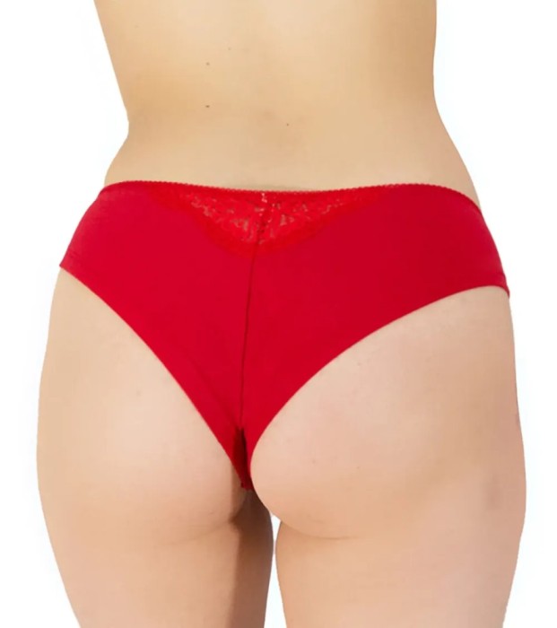 Chilot Brazilian bumbac, elastan, dantelă C1242 - M - Rosu