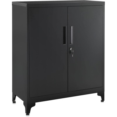 SONGMICS Dulap birou metalic cu 2 usi si sistem de inchidere, multifunctional cu rafturi reglabile, 40x80x90 cm, negru Household NewTrend foto