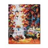 Tablou pictat manual, &Icirc;n grădină la masa noastră - 50x40cm ulei pe panza in cutit efect 3D