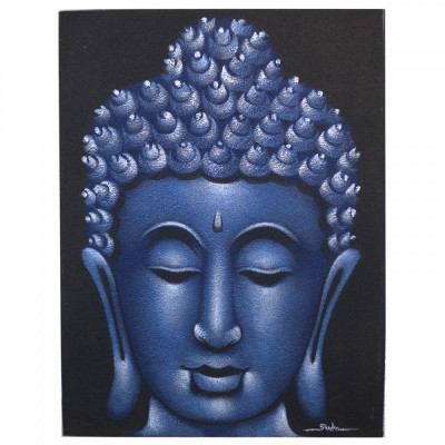 Tablou Buddha Finisat Manual cu Nisip Albastru 60 x 80 cm foto