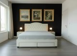 Pat 160x200 cm Terasino Crem cu 4 sertare Tapitat Catifea Somiera Inclusa (cod D3-01)