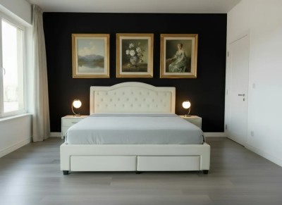 Pat 160x200 cm Terasino Crem cu 4 sertare Tapitat Catifea Somiera Inclusa (cod D3-01) foto