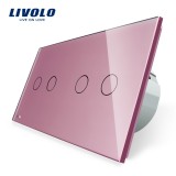 Cumpara ieftin Intrerupator touch dublu + dublu Livolo din sticla roz, 4 zone