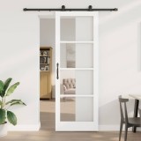 Ușă Glisantă cu Set de Accesorii &#039;ORKDAL&#039;Alb din Lemn Masiv &amp; Sticlă