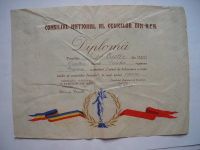 Diploma Consiliul National al Femeilor din RPR 1960/1961 foto