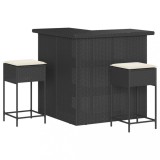 Cumpara ieftin Set mobilier bar de gradina cu perne, 3 piese, negru, poliratan
