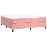 Cumpara ieftin Pat box spring cu saltea, roz, 200x200 cm, catifea