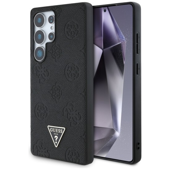 Husa pentru Samsung Galaxy S25 Ultra - Guess Peony Grained Hot Stamp Triangle Logo MagSafe (GUHMS25LPGBTMK) - Black