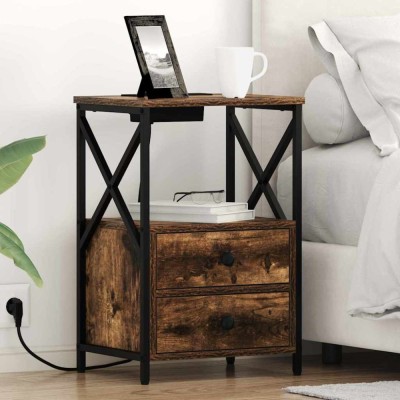 vidaXL Cabinet de noptiere cu stație de &amp;icirc;ncărcare Stejar afumat 859565 foto