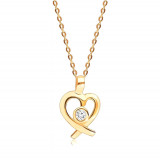 Colier din aur galben 375 &ndash; diamant strălucitor rotund, contur &icirc;n formă de inimă, lanț subțire