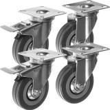 Set 4 roti pivotante Malatec 75 mm cu frana, pentru mobilier si carucioare