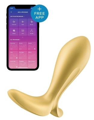 Dop Anal cu Vibratii Intensity Plug, Free App, Control Bluetooth, Silicon, USB, Galben, 11.3 cm foto