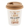 Cana ceramica de voiaj Pufo Love Coffee pentru cafea cu capac din silicon, 280 ml, alb
