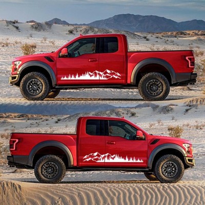 Set 2 stickere autoadezive pentru vehicule Off Road, model &amp;quot;Forest &amp;amp; Mountains&amp;quot;, dimensiune 100 x 20 cm, culoare Alba foto