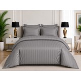 Lenjerie de Pat Damasc Satinat Gri, 6 Piese, Cearsaf cu Elastic 180x200 cm