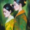 Pictura noua, tablou mare ulei, Japonia-DOUA JAPONEZE- pictor roman consacrat