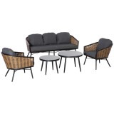 Cumpara ieftin Outsunny Lounge Set Mobilier de Grădină Ratan 5 Piese, Canapea 3 Locuri, 2 Fotolii, 2 Măsuțe, Perne Confortabile | Aosom Romania