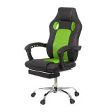 Scaun gaming, 114-124 cm, piele ecologica/mesh, suport picioare, maxim 120 kg, Negru/Verde, General